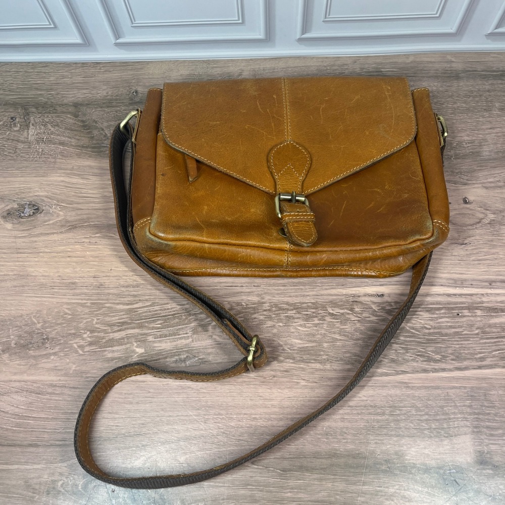 KomalC Messenger Bag Medium Tan Leather Distressed Crossbody‎ Satchel